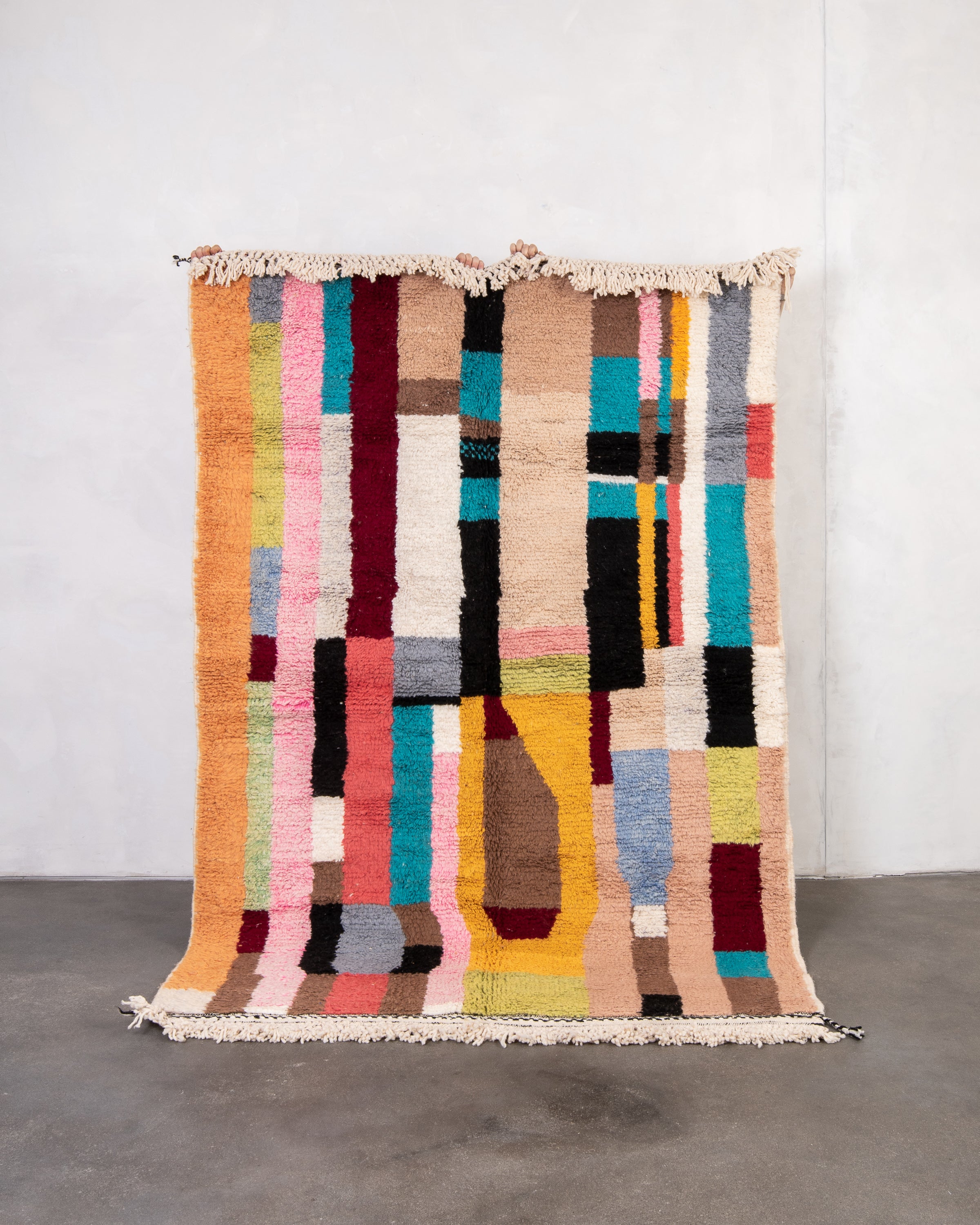 Modern designer handcrafted Berber rug from morocco Beniourain with beautiful colors and patterns